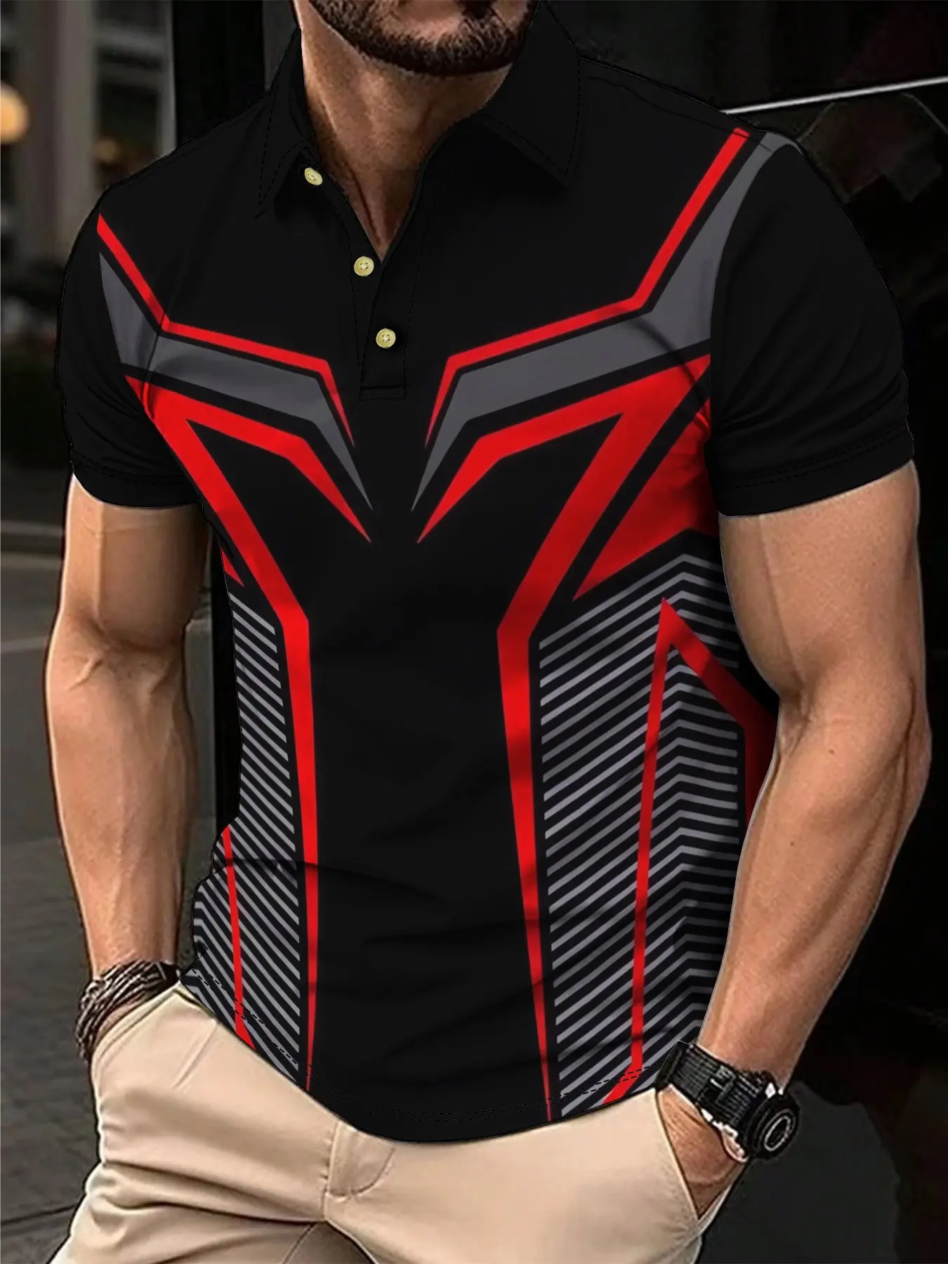 Men's casual sports design printed short-sleeved sports polo shirt Top Menswear Casual Sportswear