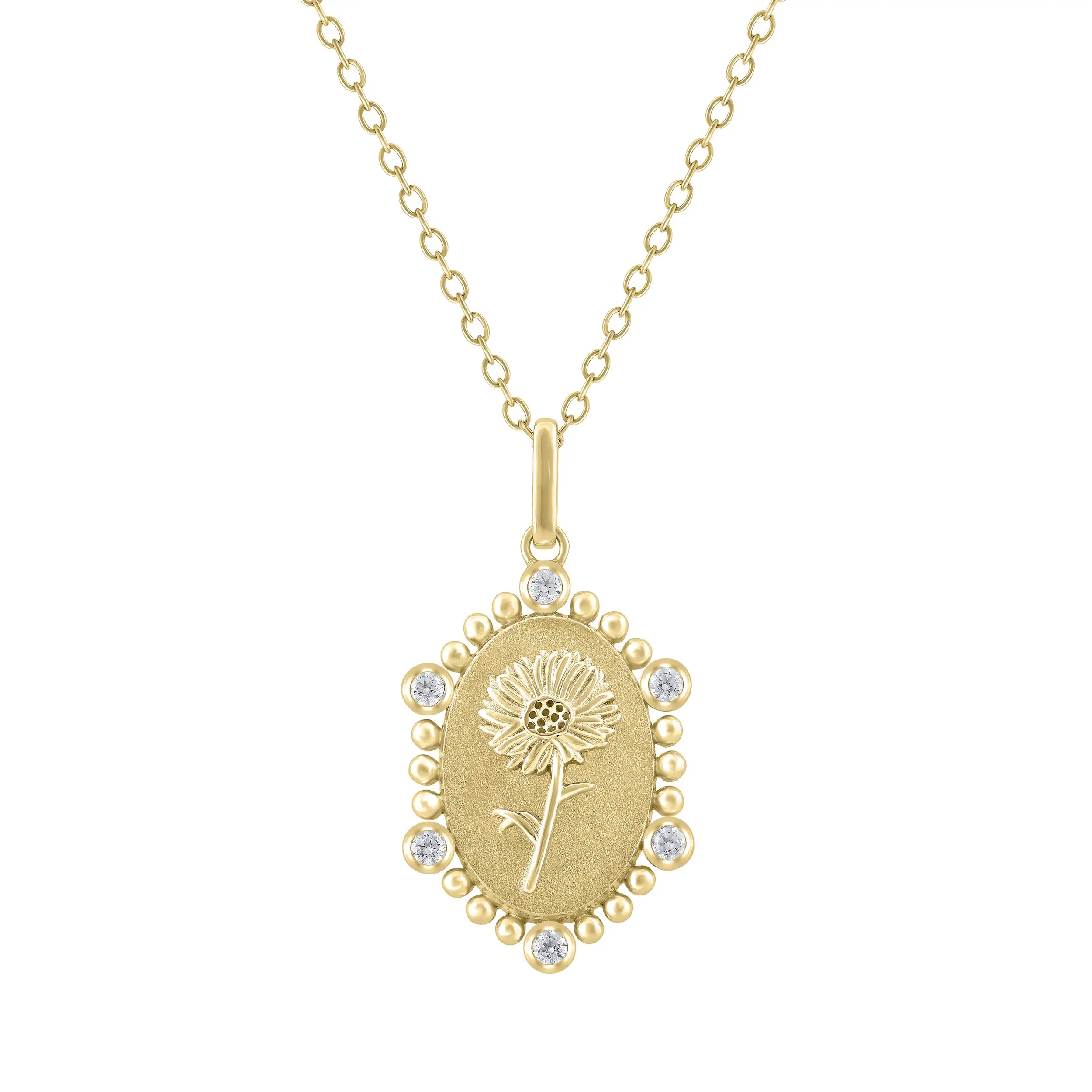 1/10 Cttw Diamond Birth Flower Necklace 18K Gold Vermeil : April Daisy