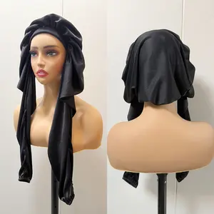 Long Hair Bonnets for Sleeping 2 in 1 Long Hair Bonnet For Women Soft Breathable and Smoothy Bonnet For Braids Black Color