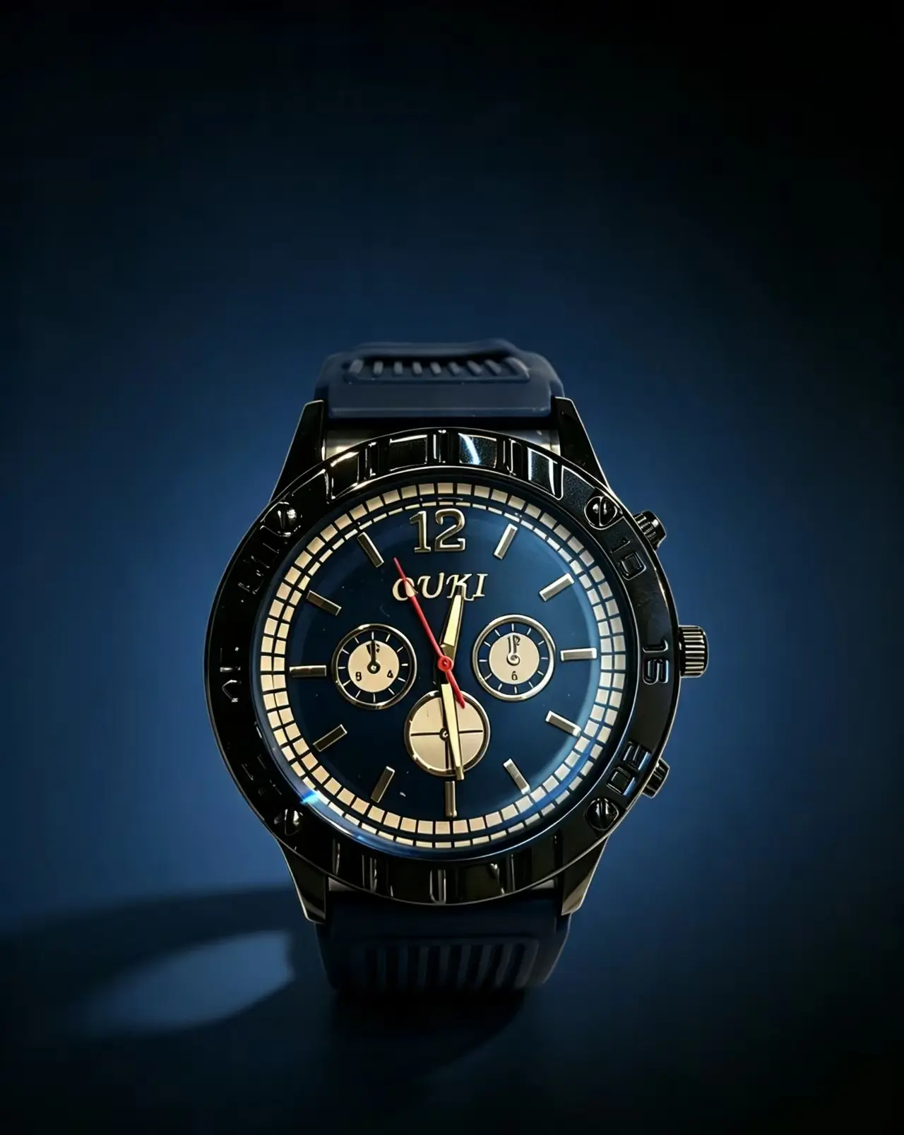 OUKI Men’s Navy Dial Chronograph Sports Watch with Soft Silicone Band
