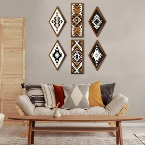 6 Pcs Farmhouse Home Wall Decor Western Style Wall Decor Geometric Wall Decor (Rhombus, Rectangular Geometric) Hanging Set Hook Hangable Ornaments