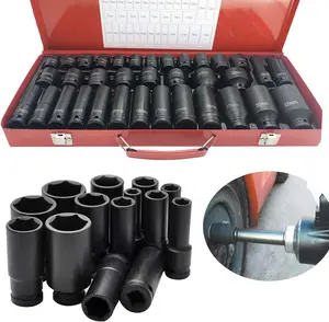 35PCS 1/2" Drive Deep Impact Socket Set 6 Point Sockets Spindle Axle Nut Garage Workshop Car Auto Truck Repair Hand Tools 8-32MM