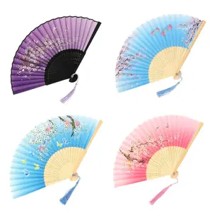 4Pcs Folding Hand Fan, Party Props Decoration Handheld Fan Bamboo Hand Fan Landscape Folding Hand Held Fan Hollow Carved Bamboo Handheld Folding Fan, Handheld Fans, Hand Fans, Bamboo Fans with Tassel for Birthday Gifts Dancing Cosplay Wedding Party
