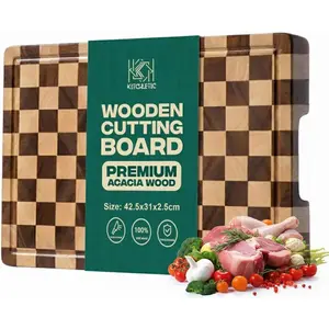 Checkered Cutting Board, Wooden Cutting Boards for, Block Style for Chopping & Serving