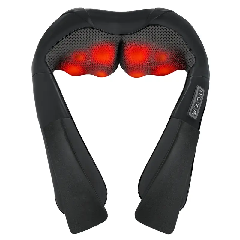 3D Kneading Shiatsu Neck Massager Pillow - Electric Portable Spa, PU Leather, 8 Large Nodes, 4 Small Nodes, 3-Speed, 110-120V/220-240V, Black, AC/Car Use, Family Adult Gift for Home Travel (Home Supplies), Adjustable Back Body Pain Relief