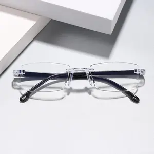Men Women Unisex No Frame Rectangle Reading Glasses, Lightweight Durable Stylish Trendy Eyeglasses for Daily Use, Comfortable PC Lenses, Non-Sensitive Goods