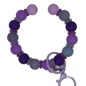 Handmade Custom Beadable Wristlets Keychains for Tumblers Luggage Purses Purple Beads with Silver Accents Personalized Key Accessory