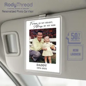 [Flash Deals] Rodythread Personalized Photo Car Visor Clip, Father's Day Gift For Grandpa Daddy Car Ornament, Custom Memorial Plaque, GodMother Forever In My Heart Sign, Sentimental Car Decor