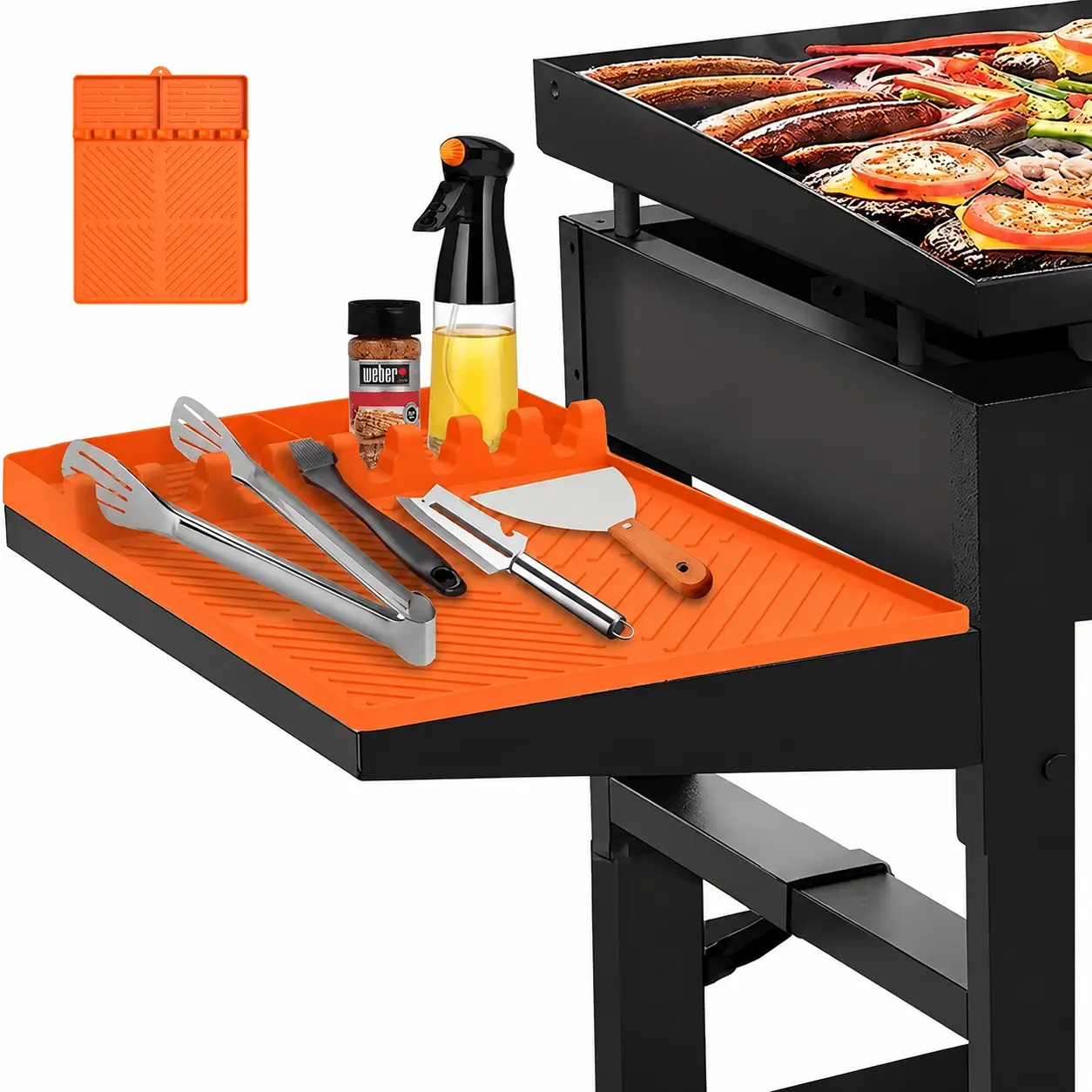 Waterproof Oilproof Silicone Spatula Rest Mat, for Indoor Kitchen Countertop & Outdoor Griddle Cooking, Multi-Functional Grill Side Shelf Pad, High Temp Resistant Barbecue Tool Accessory