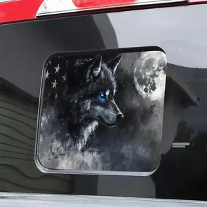 American Flag Wolf Sliding Rear Window Decals for Trucks, Wild Animal Moon Automotive Decal for Truck Back Middle Window, Patriotic Car Decor Perforated Vinyl Film Sticker,." W X ." H