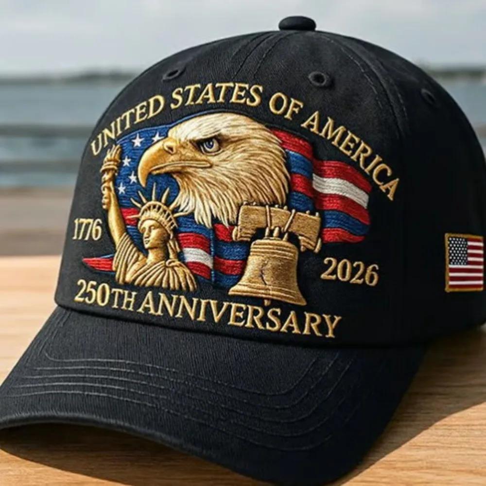 USA 250th Anniversary Eagle Print Hat Unisex Adjustable Washed Cotton Peak Hat Trucker Hats Outdoor Visor Baseball Cap