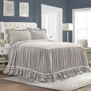 Lush Decor Ella Ruffle Lace 3 Piece Bedspread Set with Decorative Ruffles and Elegant Design