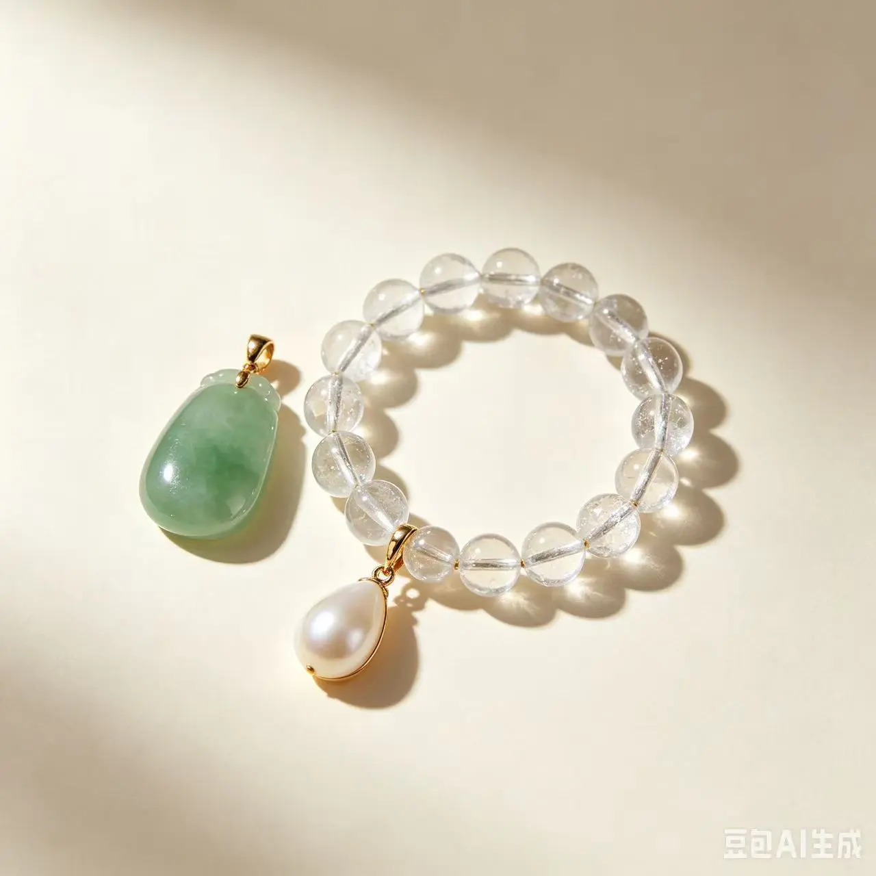 natural jade crystal pearl wood accessory