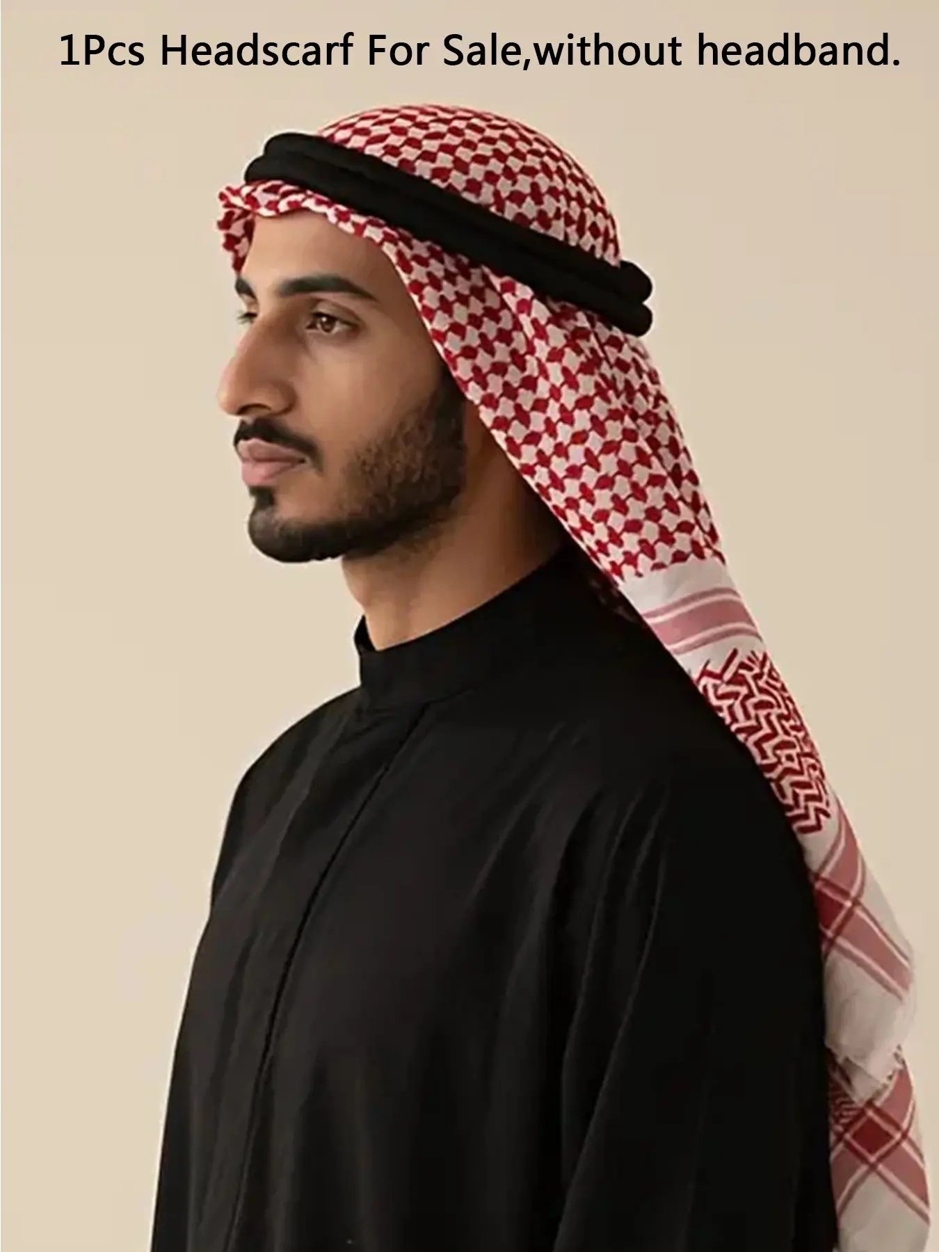 Jacquard Headwrap Scarf，Men's Traditional Arabic Headscarf, Ethnic Pattern Loose-Fitting Scarf, All Seasons Middle East Headwear, Gingham Design, Printed Polyester Scarf