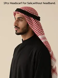 Jacquard Headwrap Scarf，Men's Traditional Arabic Headscarf, Ethnic Pattern Loose-Fitting Scarf, All Seasons Middle East Headwear, Gingham Design