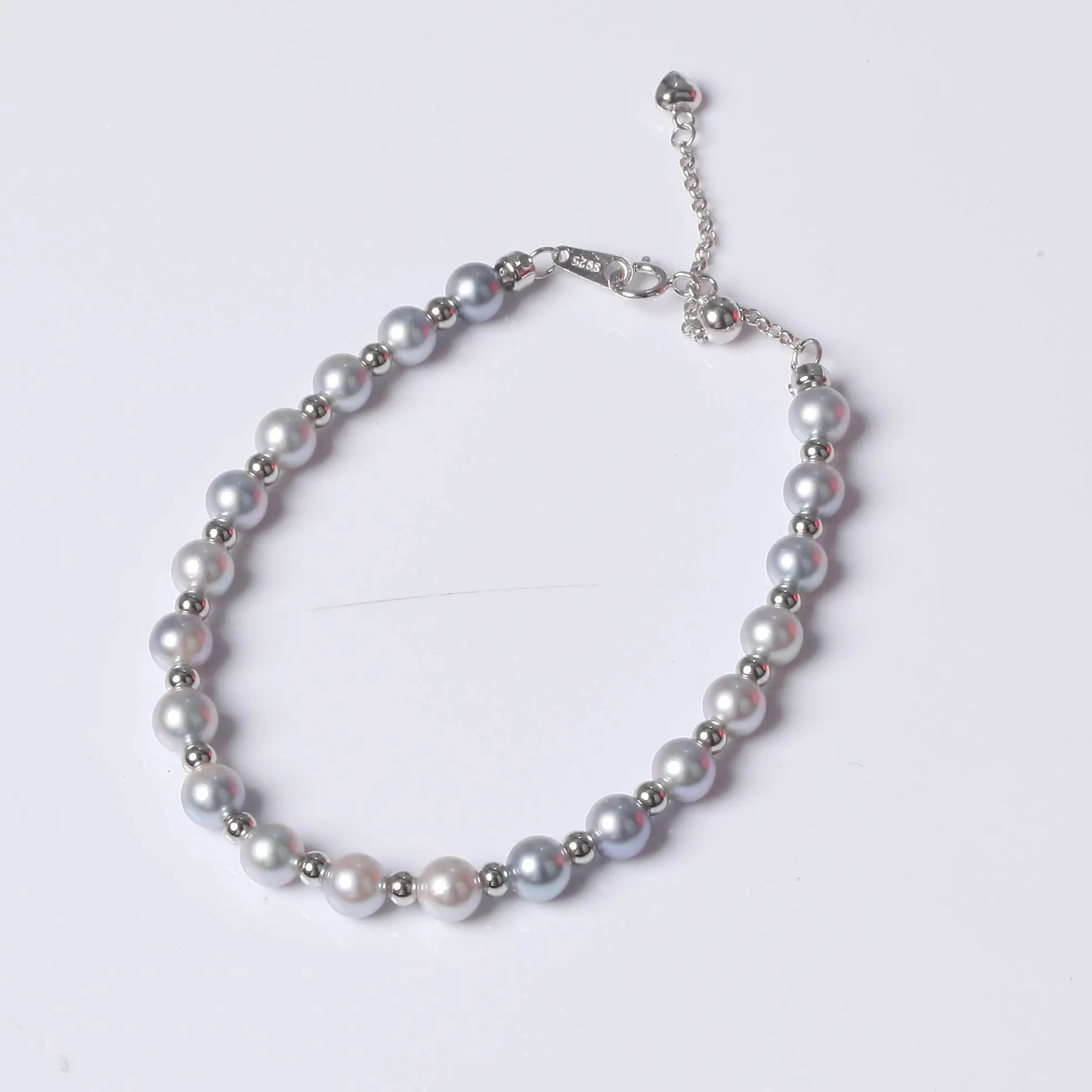 Authentic Saltwater Madama Silver Pearl Bracelet for Adults, Approximately 5-6mm Natural Aurora-Like Pearls, Bean-Filled Star Design, 15+3cm Adjustable Length, Authentic and Elegant Look for Weddings