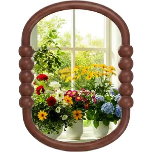 Entryway Small Mirrors for Wall, 16 x 12 Inch Wood Bathroom Mirror with Wooden Frame and High-Definition Glass, Boho Wall Mirror Decorative for Bathroom, E