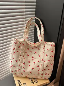 Sweet Strawberry Cherry Satchel, Fashion Shoulder Tote Bag, Large Capacity Shopping Bag, Ideal for Teens and Women, Perfect for School and Work