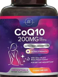 CoQ10 200mg Softgels - Ultra High Absorption, Antioxidant for Heart Health & Energy Production Support - Coenzyme Q10 (Ubiquinone) Co Q 10 Supplement and Vitamins 100mg Each - Non GMO - 120 Softgels Dietary
