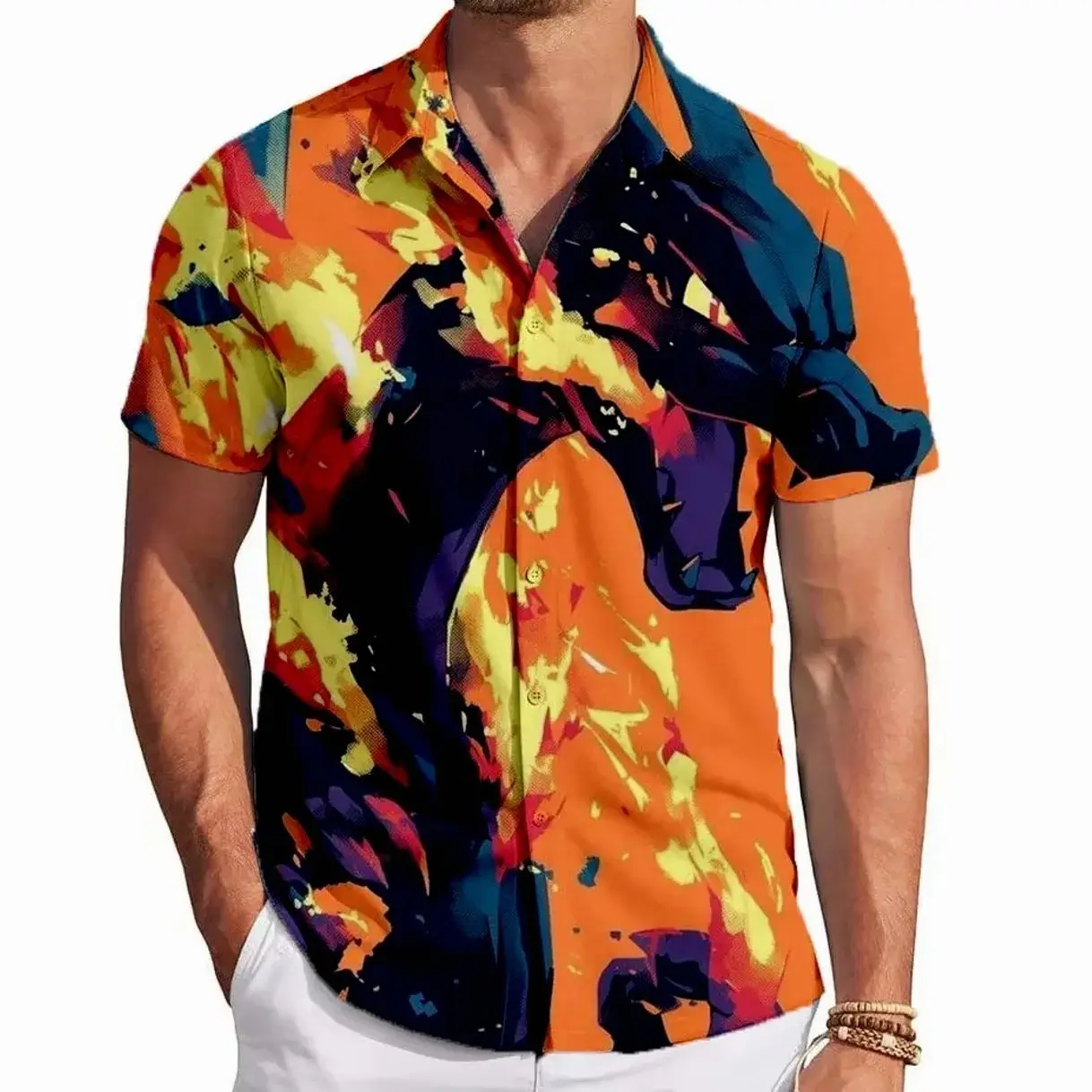 Shiny Charizard PKM Hawaiian Shirt | Cool Summer Anime Vibes for Men & Fans