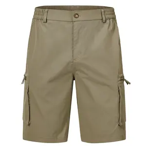 Men's 9" Inseam Stretch Waist Zipper Cargo Shorts with 6 Pockets Casual Menswear Plain Beige Tropical Summer Clothes Motocross Black Belt