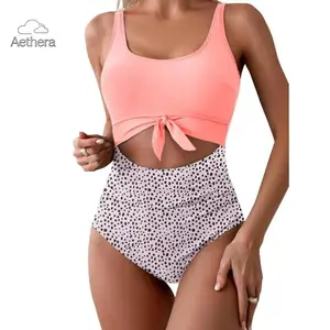 2026 New Women's One Piece Swimsuit, Tummy Control Slimming Bathing Suit, Cutout Tie Knot Fashion Swimwear, High Waist Beachwear for Summer Vacation Pool Party & Outdoor Beach Activities