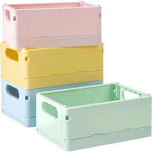 4-Pack Mini Storage Crates, Collapsible Plastic Baskets, Stackable Space-Saving Bins for Office, Bedroom, Bathroom and Kitchen Decor Blue Boxes