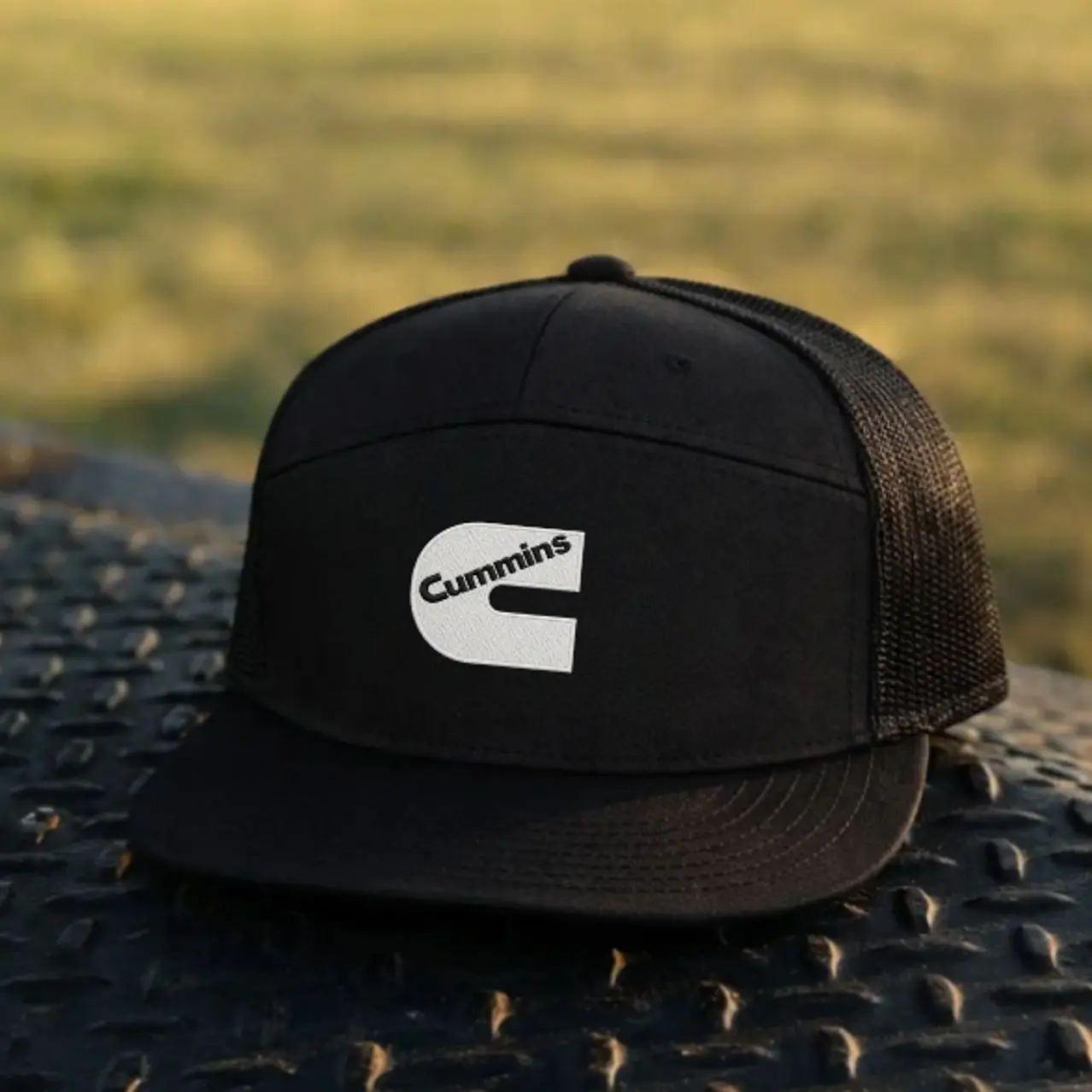 Cummins Flat Bill  Snapback Hat, Diesel Truck Embroidered Trucker Hat, Flat Bill Mesh Snapback Cap, Vintage Richardson 112 Style Hat