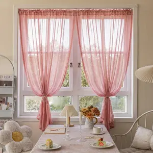 4 Piece Faux linen Polyester Linen Look Fabric Semi-Sheer 52x63 Inch Solid-Color Rod-Pocket Window Wear, Breathable Lightweight Premium Curtains Living Room, Suitable for Bedrooms Kitchen L21