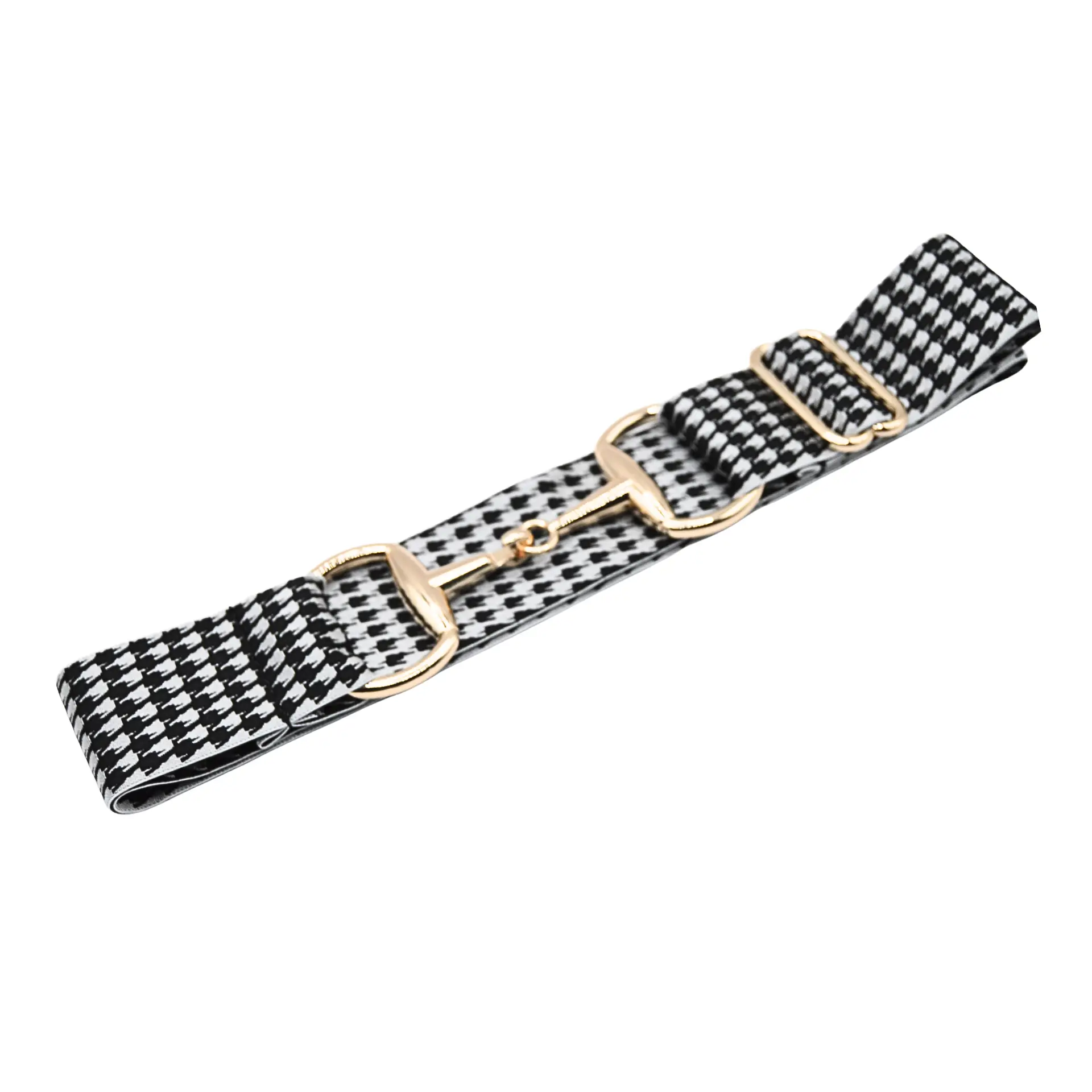 CELAEQ 1.5 inch, Equestrian Belt for Horseback Riding, Adjustable Elastic Belts for Girls, Belt for Riding Breeches (Houndstooth with Gold Buckle)