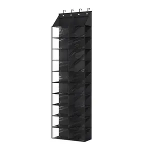 Heavy Duty 10 Tier Over the Door Shoe Rack, Space Saving Organizer with 20 Large Mesh Pockets, Durable Oxford Fabric and 4 Metal Hooks, Holds 20+ Pairs for Entryway Bedroom Closet, No Drilling Needed