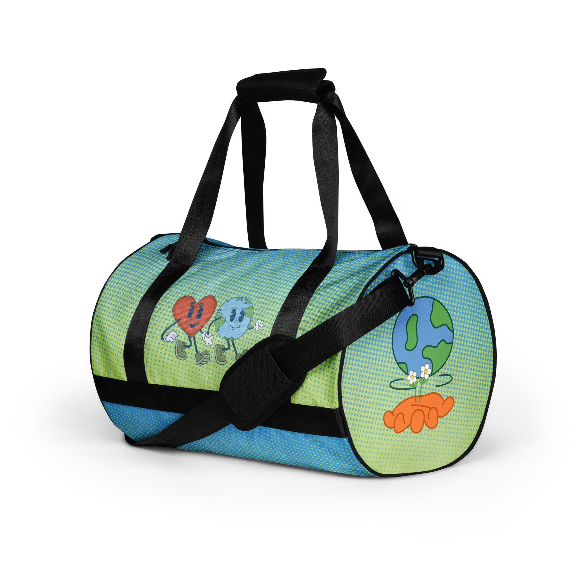 Delightfully Cheery, Colorful, and Whimsical Daisies and Hearts Happy Earth Medium Duffle Bag