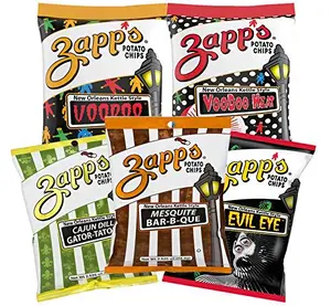 ZAPP'S Potato Chips Variety Pack | Evil Eye, Voodoo, Voodoo Heat, Mesquite BBQ, Cajun Dill Gatortator, 2.5 oz Hungry Sized Bags | 5-Pack