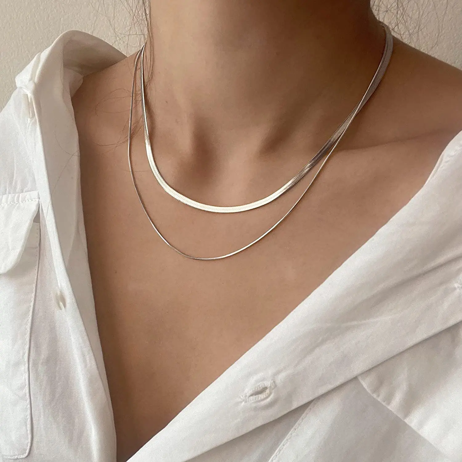 Tewiky Herringbone Necklace for Women,Dainty  Necklace, Snake, Chain Choker Necklaces,Simple   Necklaces,Gold Jewelry Gift for Women