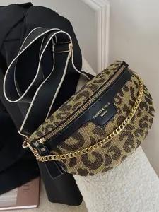 Vintage Leopard Print Women's Casual Chest Bag Waist Pack, Fashion Versatile, Suitable for Commuting, Shopping, Outdoor Travel