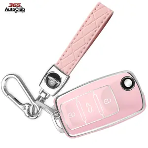 Volkswagen Beetle Gti Jetta Passat Tiguan, Soft TPU Car Key Case Shell for VW Car Key Fob Cover with Keychain, Automotive Key Protector Accessories (pink)