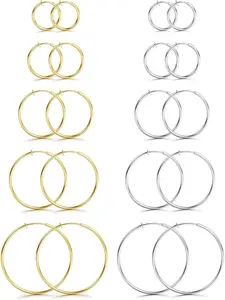 10 Pairs Clip On Hoop Earrings Stainless Steel Ear Hoops Clip On Earrings for Women No Piercing Fake Hoop Earrings Spring Hoop Earrings for Non-Pierced Ears 25mm 30mm 40mm 50mm 60mm