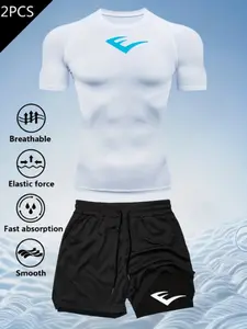 Men's Quick-Dry Moisture-Wicking Compression Shirt, High Stretch Breathable Fabric, Geometric Pattern, Suitable for Fitness Running Cycling Swimming Yoga