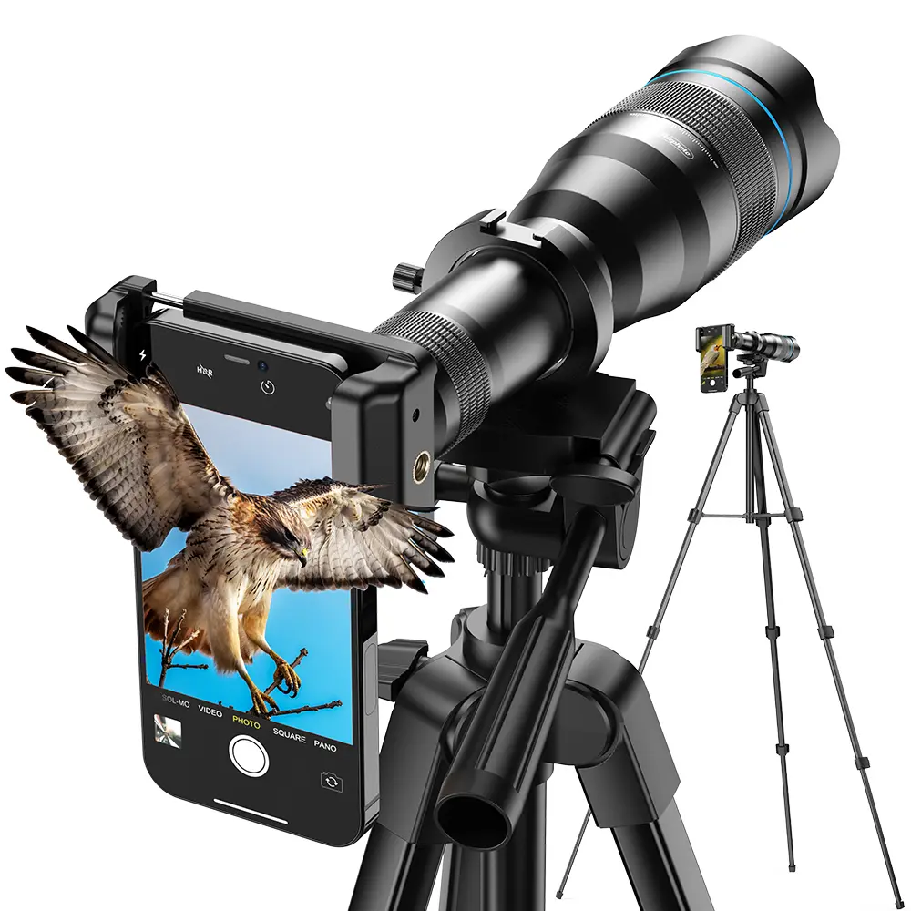 APEXEL 60X Telephoto Mobile Phone Lens, Telephoto Mobile Cellphone Lens with Extension Tripod and Wireless Remote for iPhone 15 Pro/14 Pro/13 Pro, Samsung and Most Smartphone Photographic Kit Travel Gadgets Portable