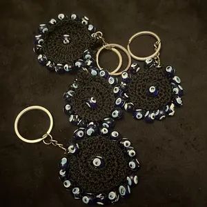 Black Evil Eye Beaded Keychain - Weaved Design with Unique Patterns