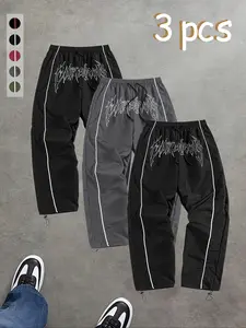 Men's Fashion Print Casual Sports Pants, Adjustable Waistband, Regular Fit, Suitable for Daily Wear, All Seasons, Athleisure Pants