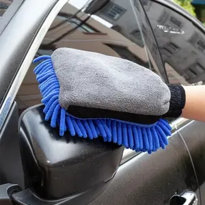 Waterproof Car Wash Microfiber Chenille Glove Thick Wax Detail Brush, Dual-Sided Car Care Gloves, 1pcs Ultra-Fine Fiber Hand Mitts