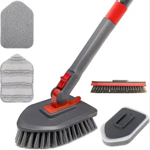 Brick Bathtub Cleaning Brush with 4 Different Heads and 51 Inch Long Handle, Shower Washing Brush for Bathroom Kitchen Toilet Walls