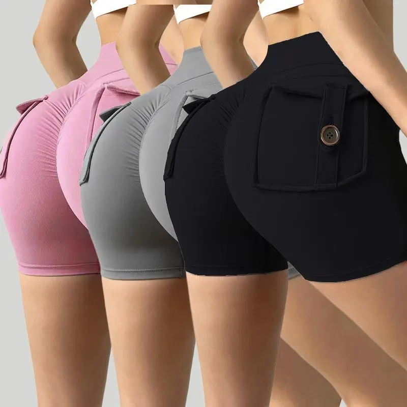 Women's 3-Pack High-Waisted Quick-Dry Stretch Cargo Cycling Shorts - Sporty Chic Elastic Waist Active Wear for High Intensity Women's Sports, Biking, All Seasons, Female, Universal