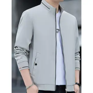 Men's Casual Zip Up Windbreaker Jacket, Semi-formal Stand Collar Jacket, As Gift
