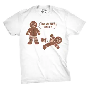 Mens Funny T Shirts Have You Tried Icing It Sarcastic Christmas Cookie Graphic Novelty Tee For Men Mens Funny T Shirts Cool Vintage Fashion T-Shirt Gift Classic Menswear Christmas Apparel for Men Funny Food White -
