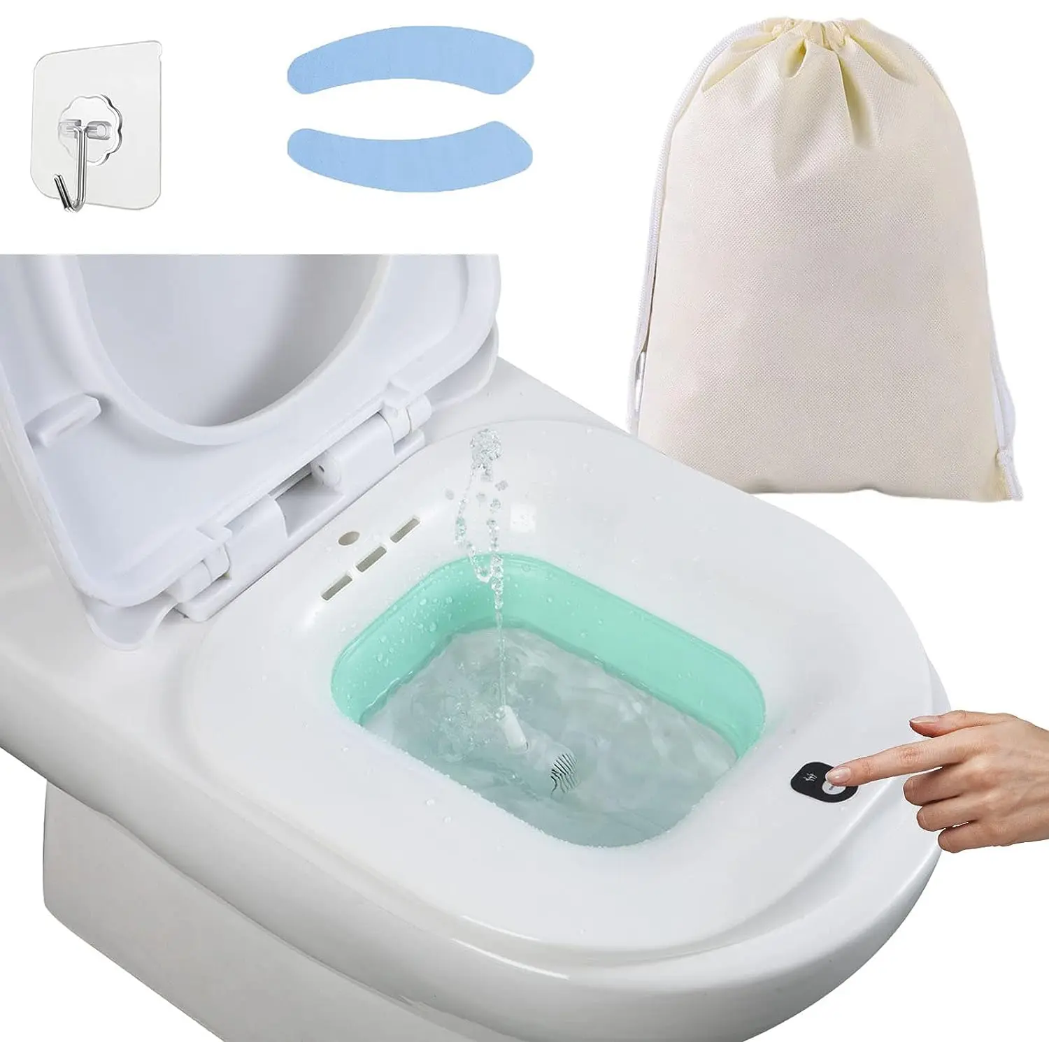 Foldable Battery-Powered Sitz Toilet Seat Bidet Basin with Batteries, Easy Storage, 1400ML/47Oz for Postpartum Mothers & Elderly Individuals, Postpartum Care Bathroom Fixture Accessory, Foldable Design