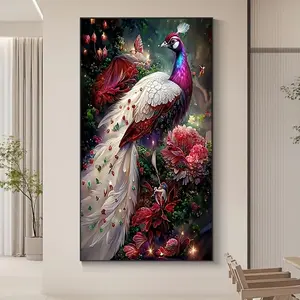Peacock Pattern Diamond Arts Colorful Painting Kit without Frame, 1 Set DIY 5D Diamond Arts Crafts Kit, Wall Art Decoration forLiving Room Bedroom