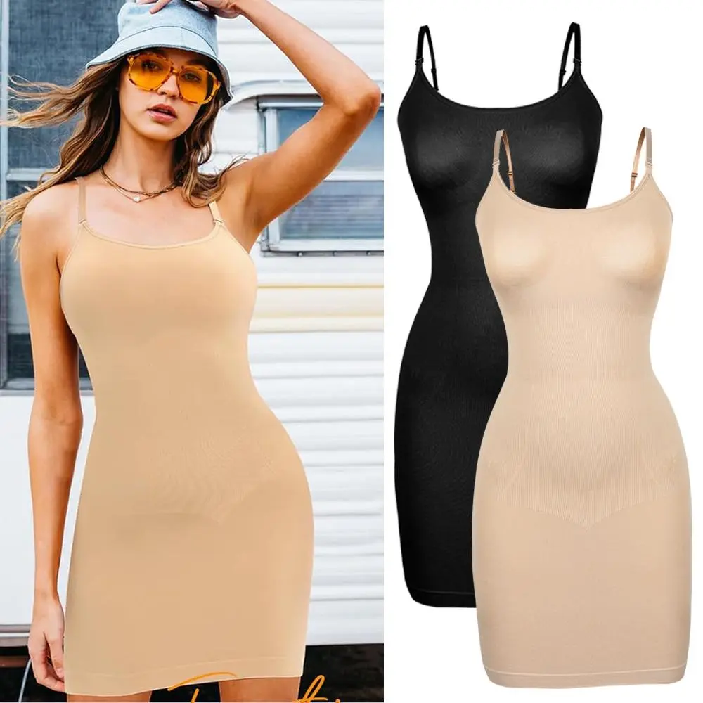 Women's Solid Cami Shapewear Slip Dress with Tummy Control and Adjustable Straps for a Comfortable Fit Under Dresses