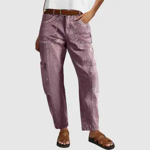 Flamingal Seam Front Patch Pocket Mid Rise Straight Leg Pants Without Belt